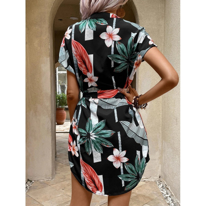 Damen Wickelkleid mit modischem Blumenmuster und elegantem Taillengürtel Drune