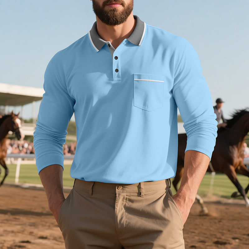 Herren Langarm-Polohemd mit modischem Kragen und praktischer Brusttasche Drune