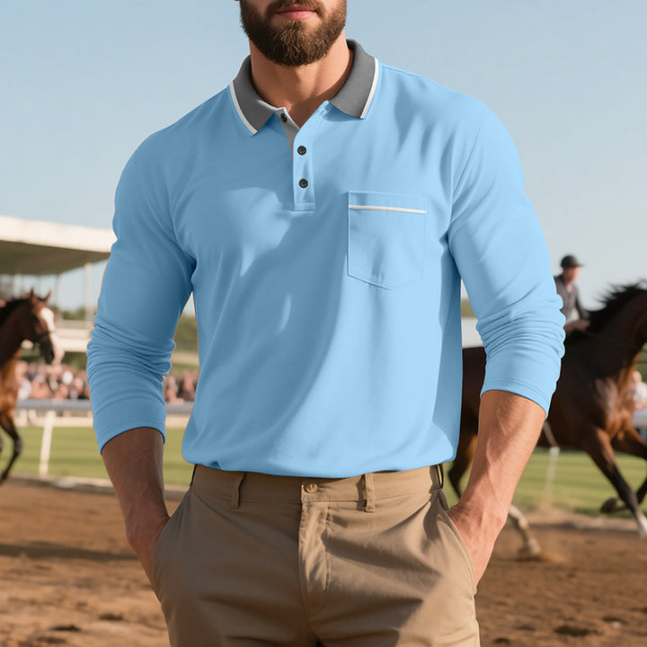 Herren Langarm-Polohemd mit modischem Kragen und praktischer Brusttasche Drune