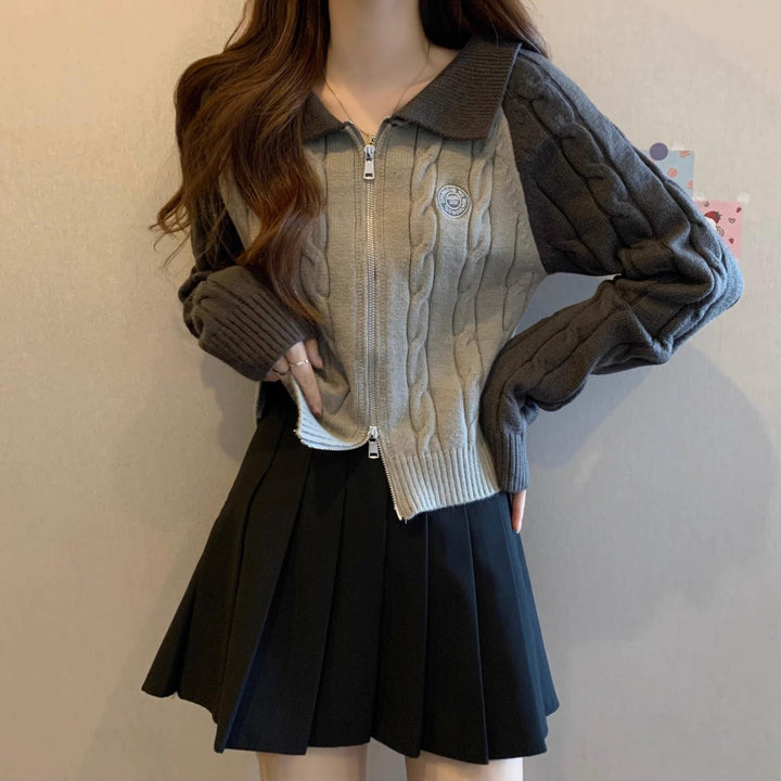 Damen Stilvolle Strickjacke mit Reißverschluss Drune