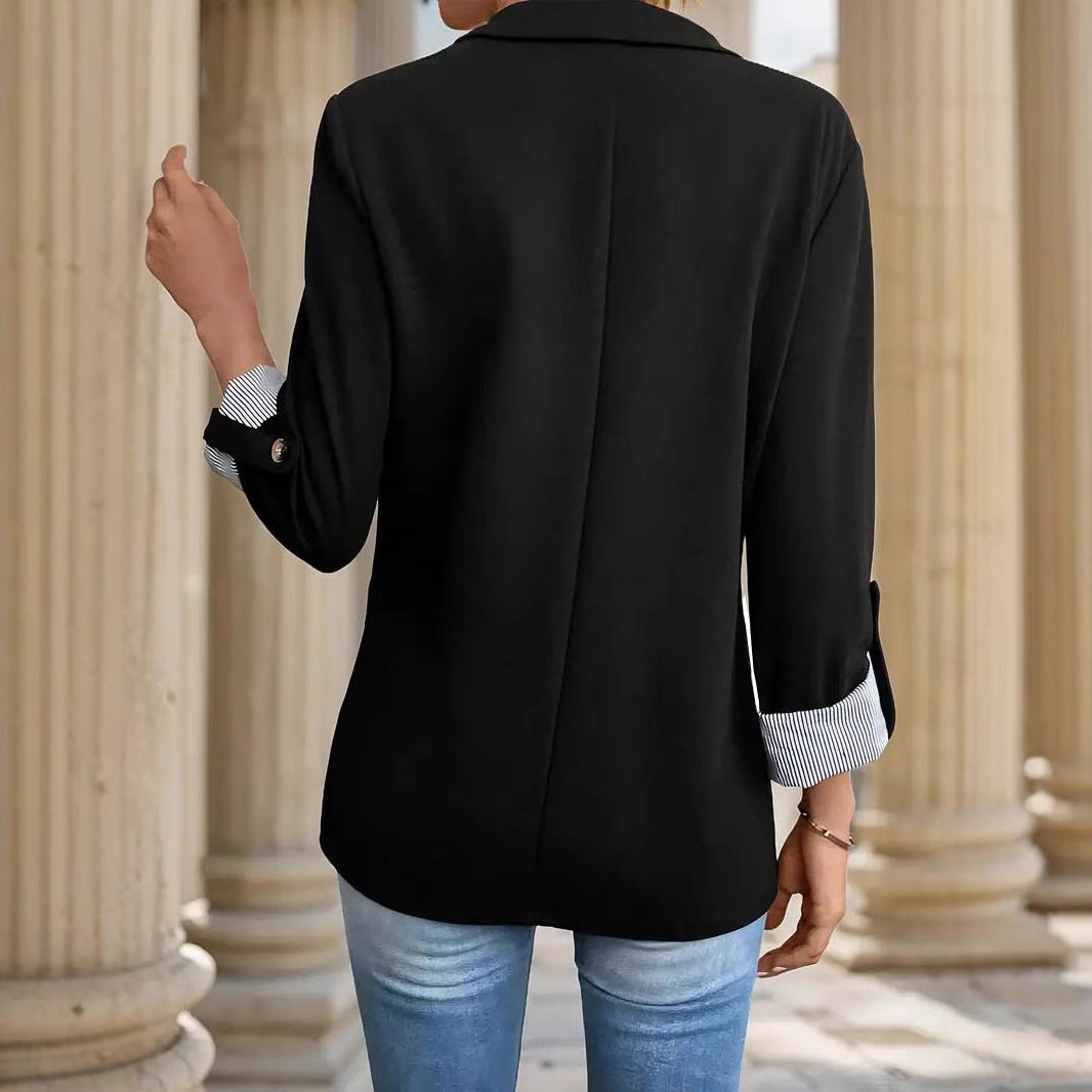 Damen nan taillierter dreiviertelarm Blazer mit Pattentaschen und umgeschlagenen Manschetten Drune