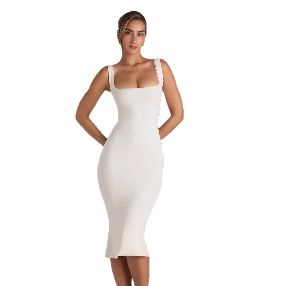 Damen Figurumspielendes Midi-Kleid mit quadratischem Ausschnitt und schmalem Schnitt Drune