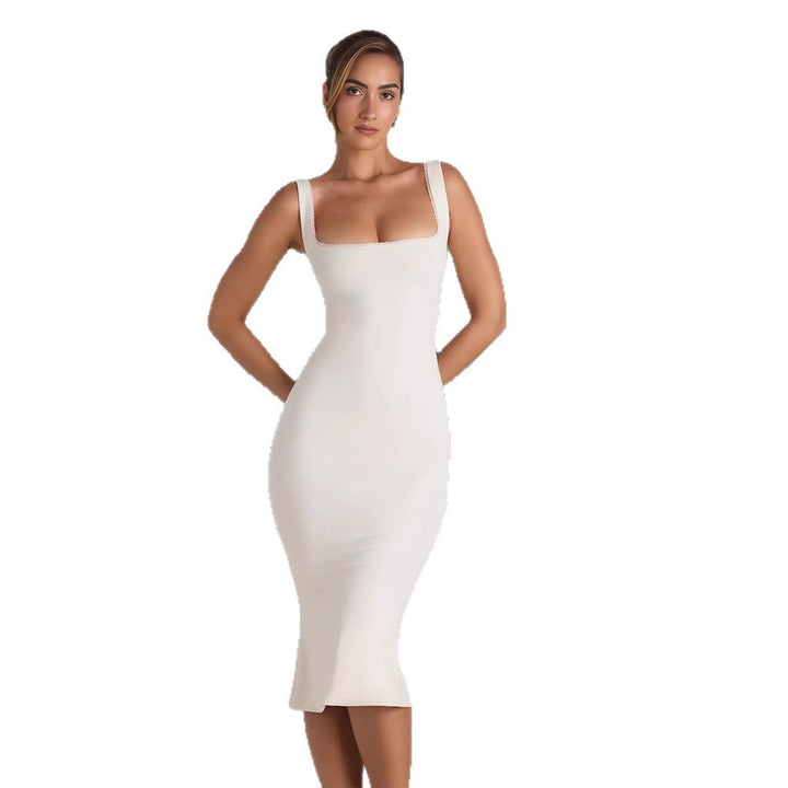 Damen Figurumspielendes Midi-Kleid mit quadratischem Ausschnitt und schmalem Schnitt Drune