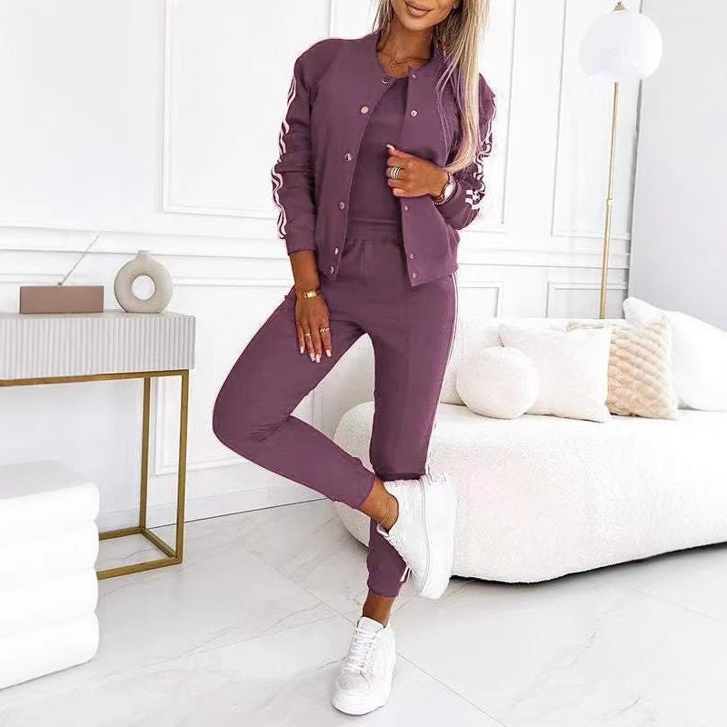 Damen nan sportliches Jogginganzug-Set mit Collegejacke, kurzes Top und slim-fit Jogginghose Drune