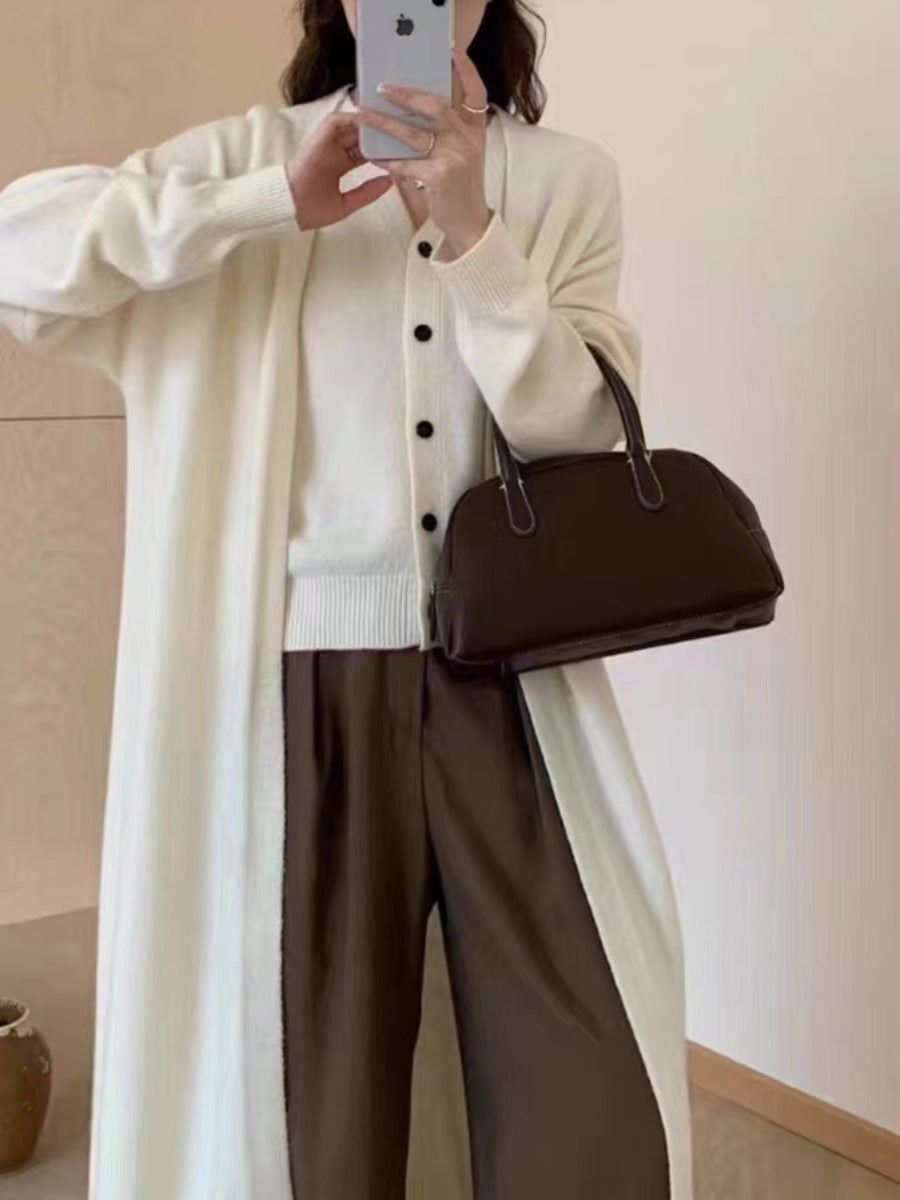 Damen Langärmlige Strickjacke mit dekorativem Knopfdesign Drune