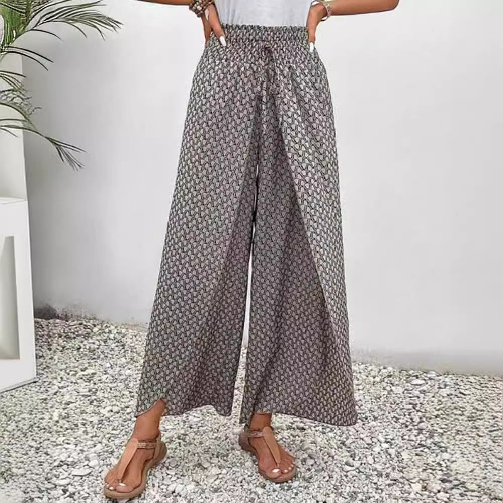 Damen nan weite Sommerhose mit gesmoktem Gummibund und Palazzo-Silhouette Drune