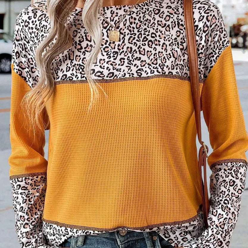 Damen modischer Langarm-Pullover mit einzigartigem Leoprint Drune