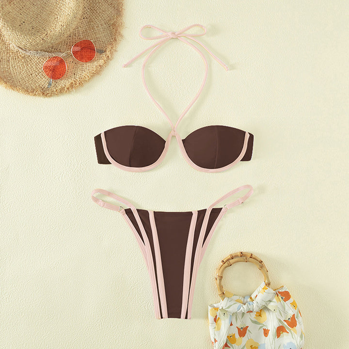Damen Bandeau-Bikini mit stilvollem Tierdruck und raffinierter Schnürung Drune