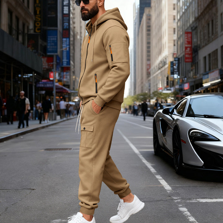 Herren stylisches Zweiteiliges Jogginganzug mit Kapuze und praktischen Taschen Drune