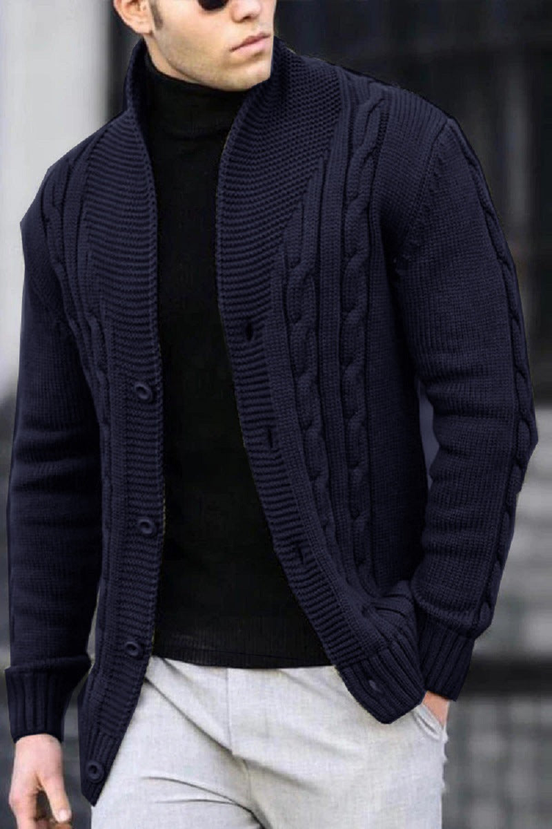 Herren Strickjacke mit Kabelmuster und Schalkragen Drune