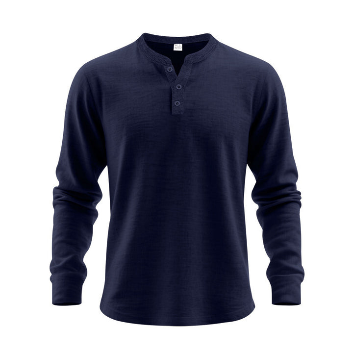 Herren nan langärmeliges Henleyshirt aus Thermo-Baumwollmix mit kurzer Knopfleiste und geripptem Kragen Drune