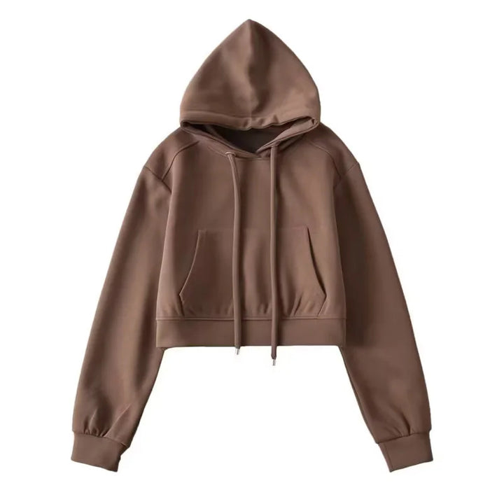 Damen modischer cropped Kapuzenpullover aus sweatshirt Material Drune