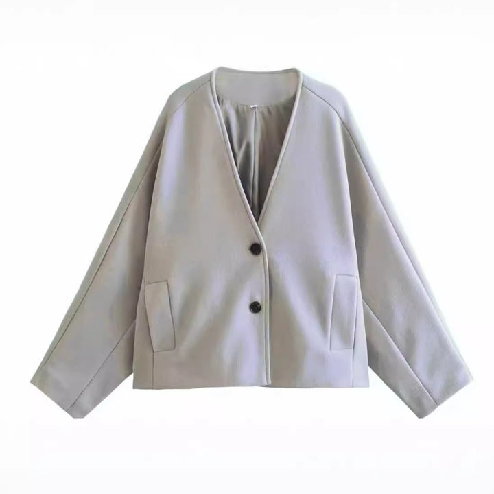Damen nan oversized V-Neck Kurzjacke aus Wollmix mit Raglanärmeln und aufgesetzten Taschen Drune