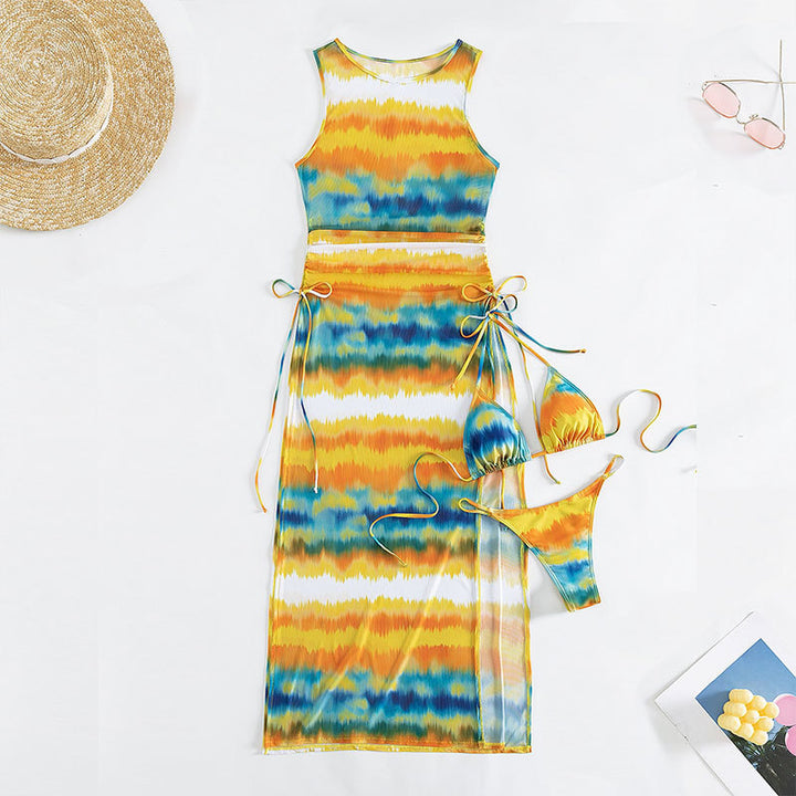 Damen Maxikleid mit modischem Wickeldesign und lebhaftem Tie-Dye-Muster Drune