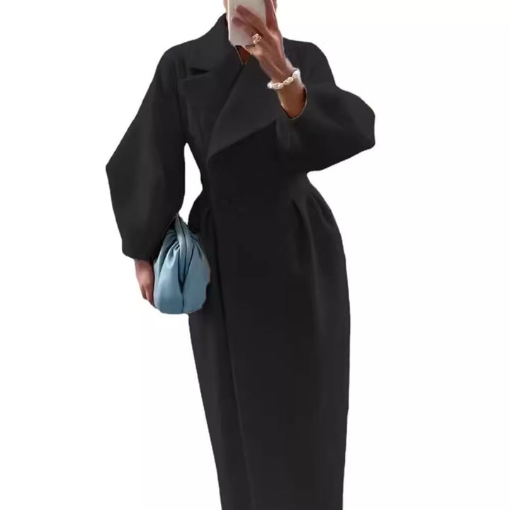 Damen Maximaler Oversized Mantel mit Schulterschultern und Doppelreihe Drune