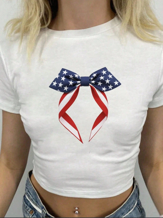 Damen Crop-T-Shirt mit kreativen Schleifen-Details Drune