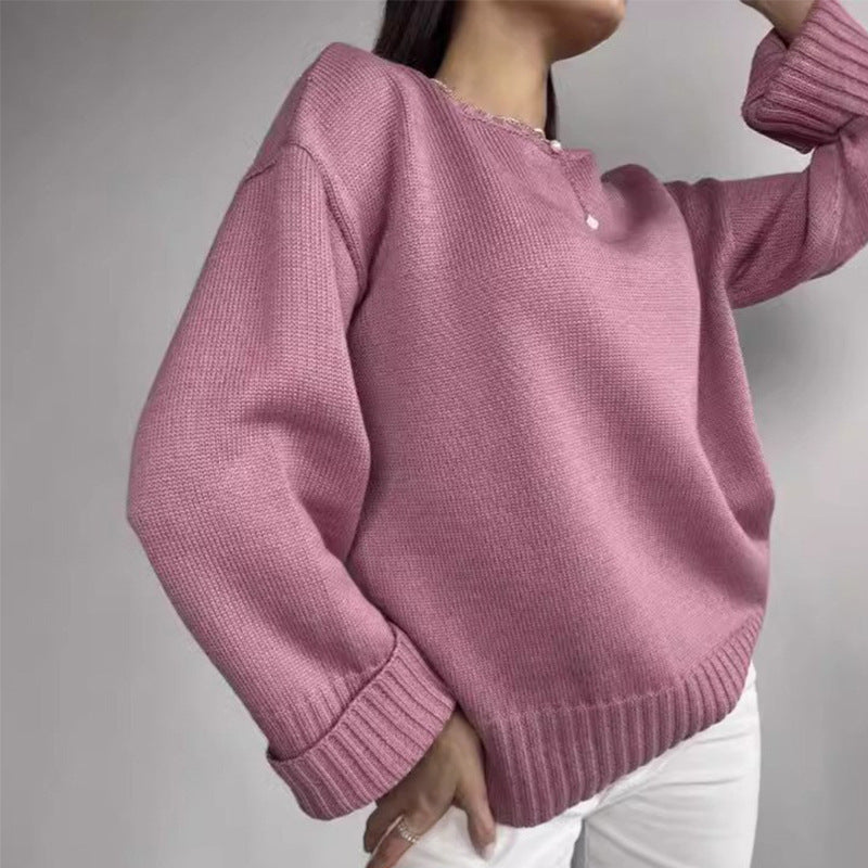 Damen eleganter Pullover mit weitem Schnitt und strukturierten Ärmeln Drune