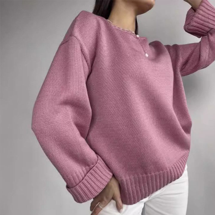 Damen eleganter Pullover mit weitem Schnitt und strukturierten Ärmeln Drune