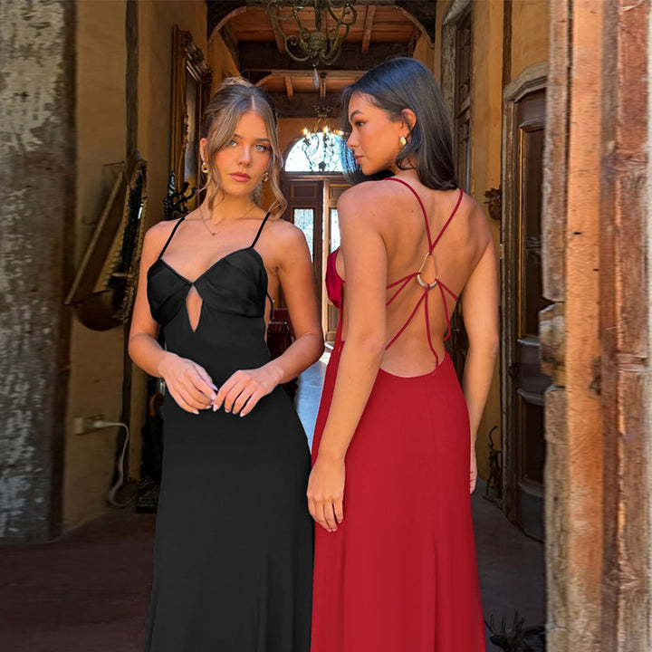 Damen Maxikleid mit verführerischem V-Ausschnitt und elegantem Wickeldesign Drune