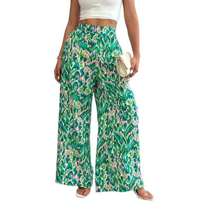 Damen Weite Palazzo-Hosen mit farbenfrohem Muster und hohem Taillenbund Drune