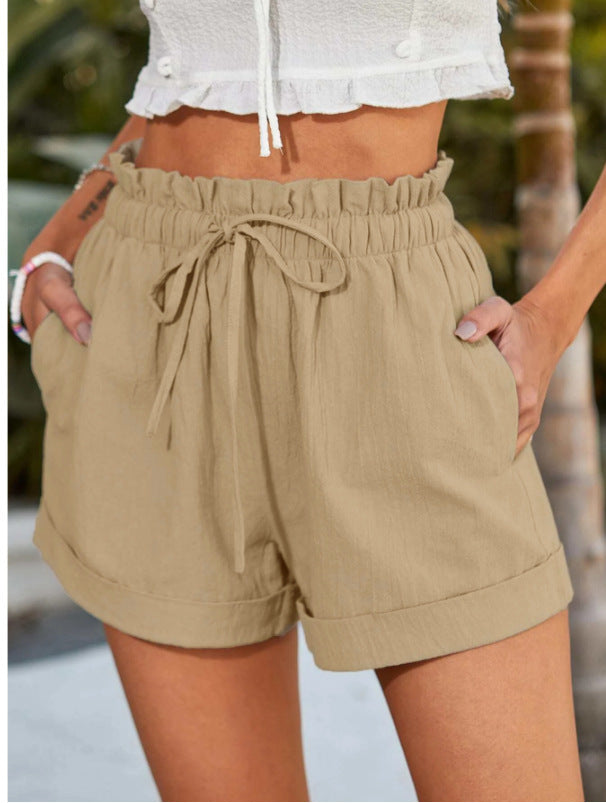 Damen lässige Shorts mit elastischem Bund und Rüschendetail Drune