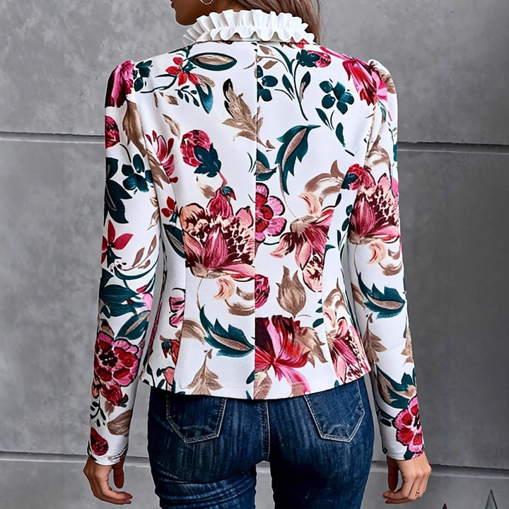 Damen Blazer mit floralem Design und Rüschendetails Drune