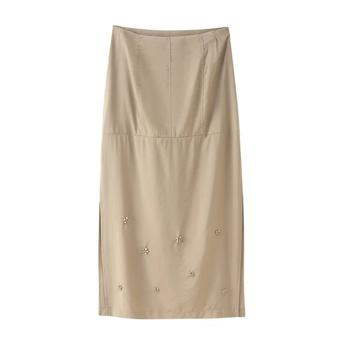 Damen eleganter Midirock mit floralen Applikationen Drune