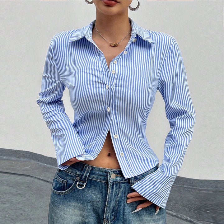 Damen Langarmbluse mit schmalen Streifen und stylishen Manschetten Drune