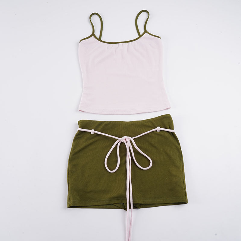Damen Sportliches Tanktop mit hohem Taillenbund und bindbarem Rock Drune