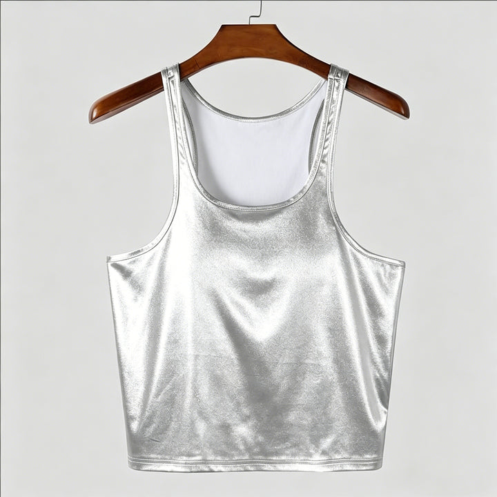 Damen nan tailliertes Glanz-Tanktop mit Racerback und feiner Nahtverarbeitung Drune