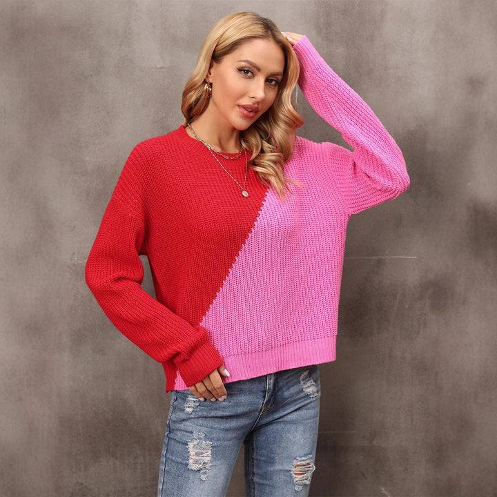Damen trendiger Pullover mit asymmetrischem Farbblockdesign Drune