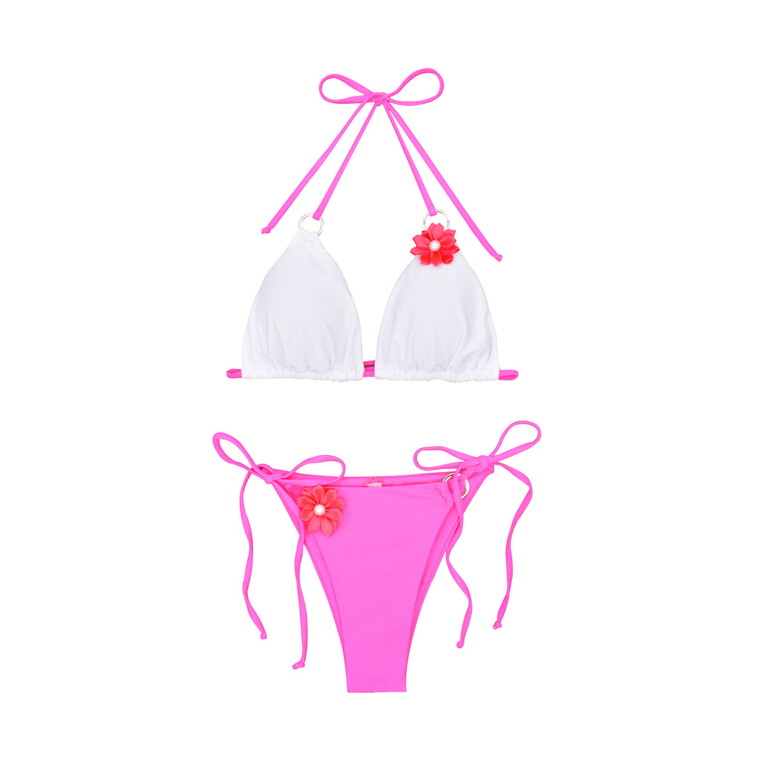 Damen Bikini mit verspieltem Blütenmotiv und verstellbaren Trägern Drune