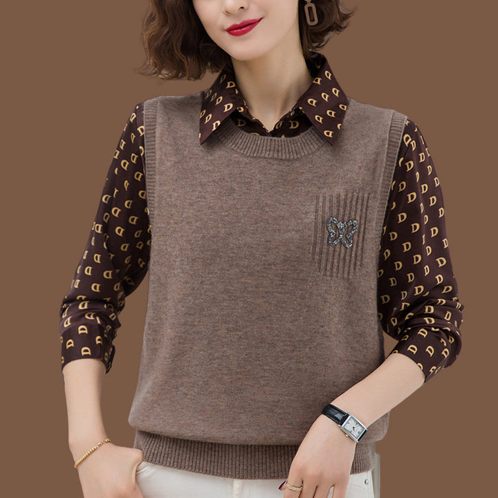 Damen Modische Strickweste mit dekorativem Schmetterlings-Motiv Drune