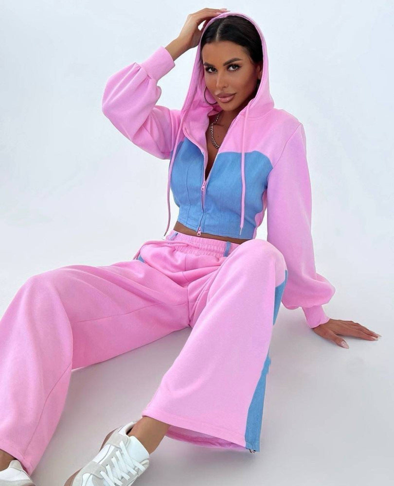 Damen modischer Hoodie und weite Sporthose Set Drune