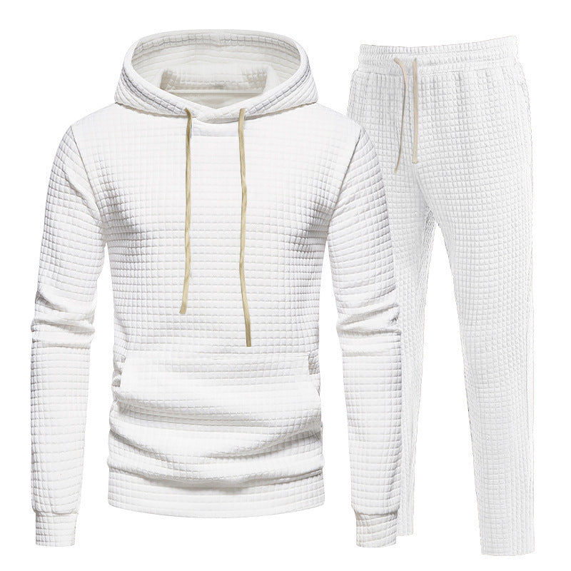 Herren lässiges Freizeit-Hoodie-Set mit strukturierter Oberfläche und elastischem Bund Drune
