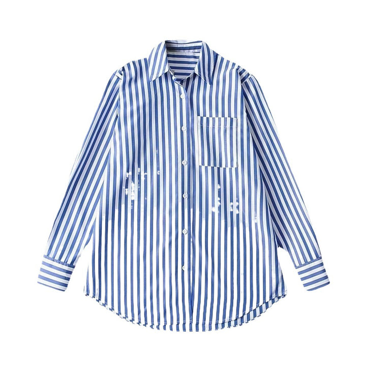 Damen Elegante Bluse mit feinem Streifenmuster und praktischem Brusttasche Drune