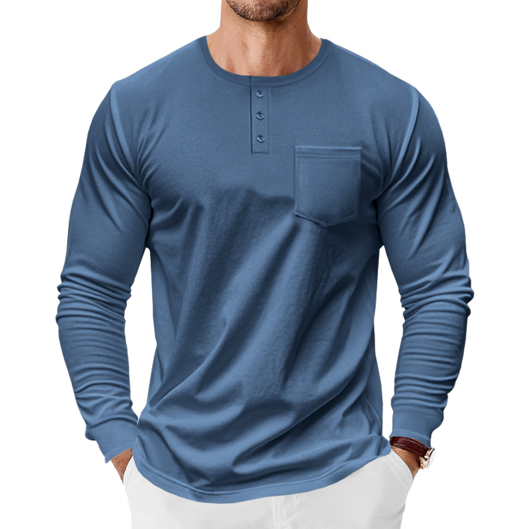 Herren Langarm-Henley-Shirt mit praktischer Brusttasche und modischen Knopfdetails Drune