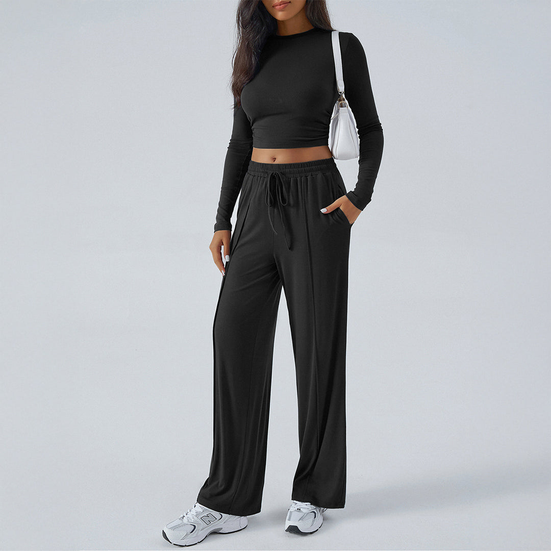 Damen nan weite Loungehose mit elastischem Kordelbund und fließender Jersey‑Qualität Drune