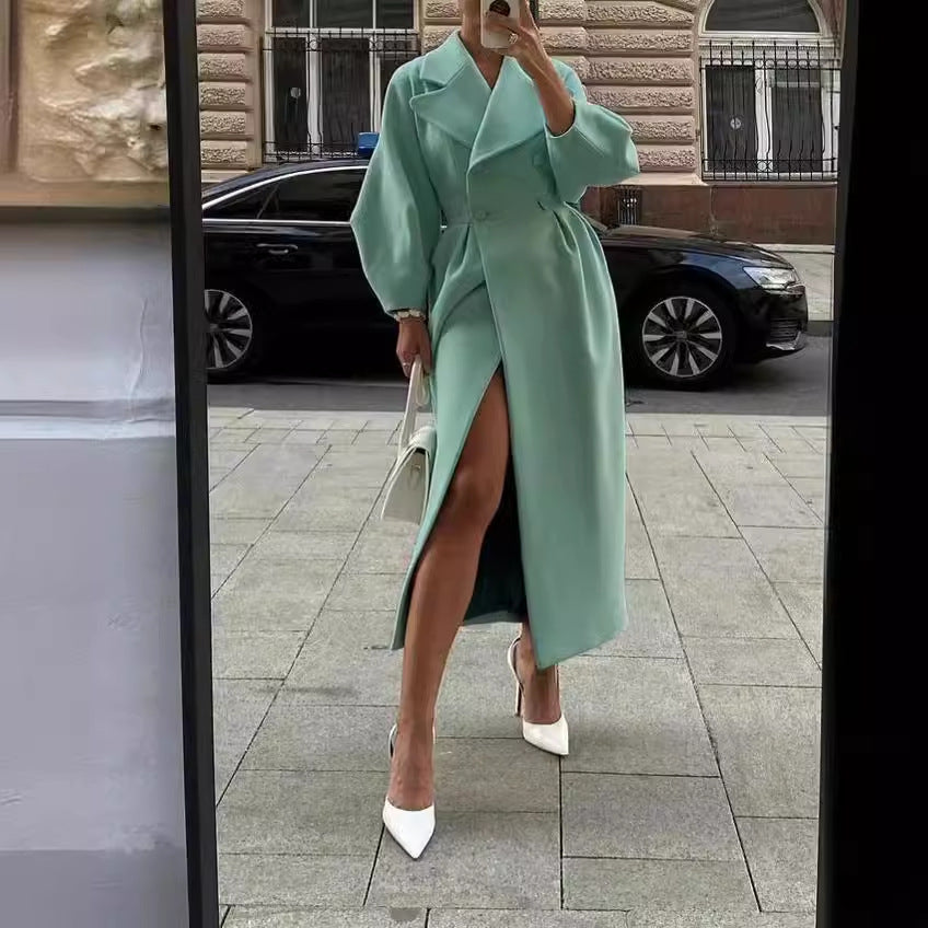 Damen Maximaler Oversized Mantel mit Schulterschultern und Doppelreihe Drune