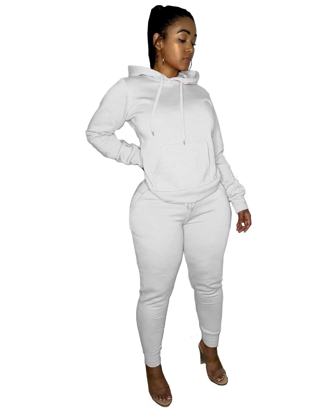 Damen nan tailliertes Hoodie- und Jogginghose-Set mit Kängurutasche, hohem Komfortbund und gerippten Knöchelbündchen Drune