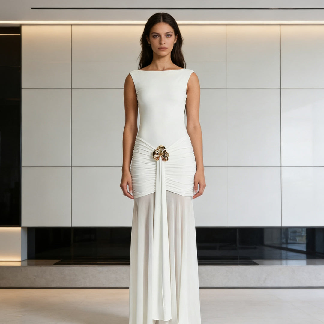 Damen Bodycon Abendkleid mit dekorativem Schößchen Drune