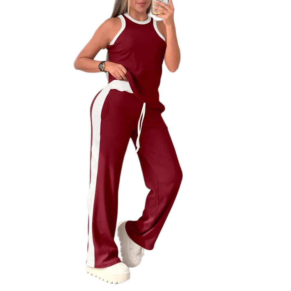 Damen Sportliches Zweiteiler-Set mit ärmellosem Oberteil und weitem Hose Drune