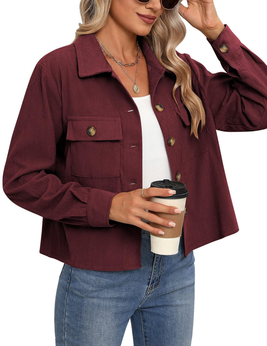 Damen lässige Utility-Jacke mit Patten und Knöpfen Drune