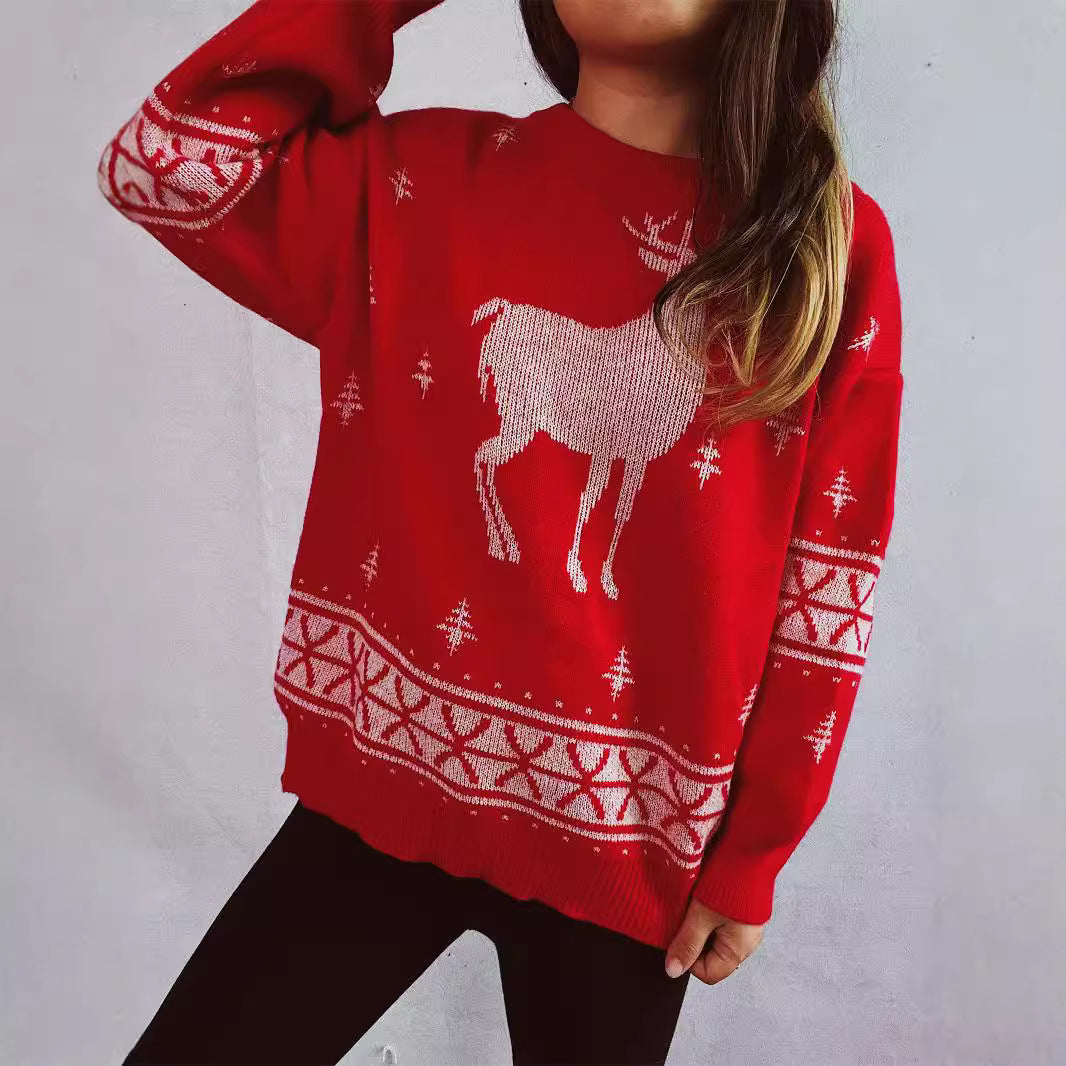 Damen Weihnachts-Pullover mit festlichem Rentier-Motiv und weichem Strick Drune