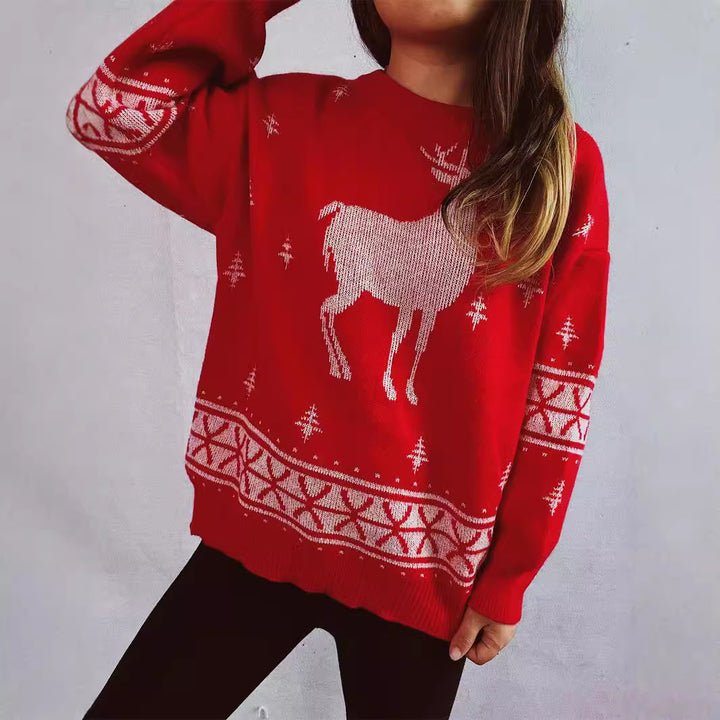 Damen Weihnachts-Pullover mit festlichem Rentier-Motiv und weichem Strick Drune