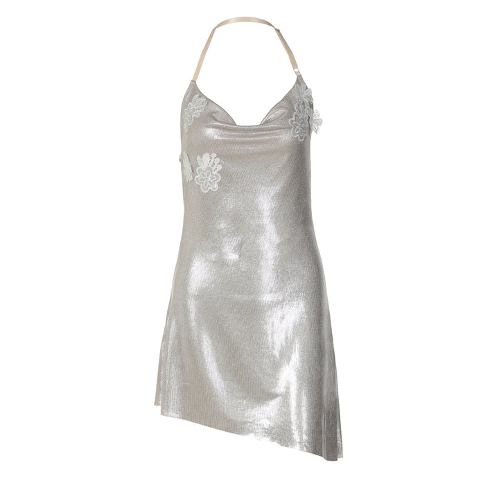 Damen glänzendes Cocktailkleid mit Spaghetti-Trägern und zarten Spitzenapplikationen Drune