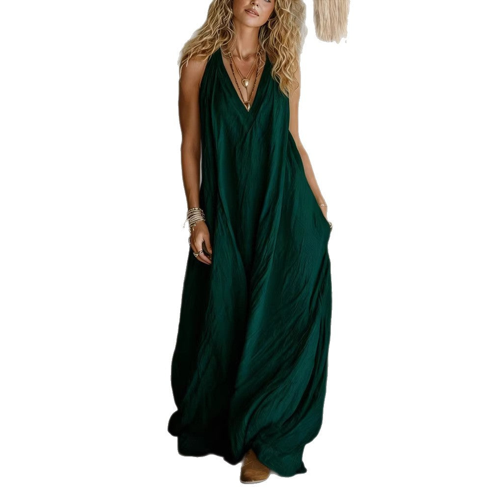 Damen Luftiges Maxikleid mit tiefem V-Ausschnitt Drune