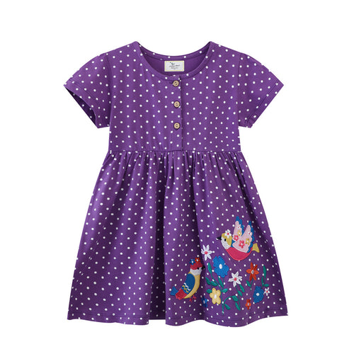 Mädchen Sommerkleid mit hübschen Vogel- und Blumenapplikationen Drune