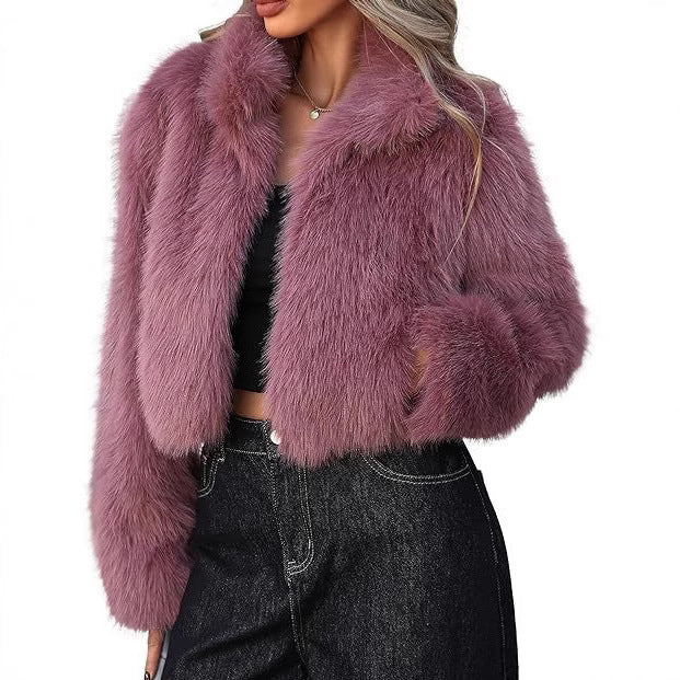 Damen elegante Kunstpelzjacke mit voluminösem Schnitt Drune