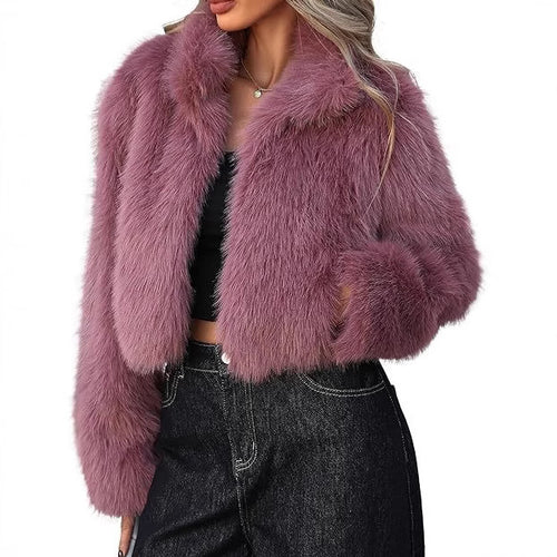 Damen elegante Kunstpelzjacke mit voluminösem Schnitt Drune